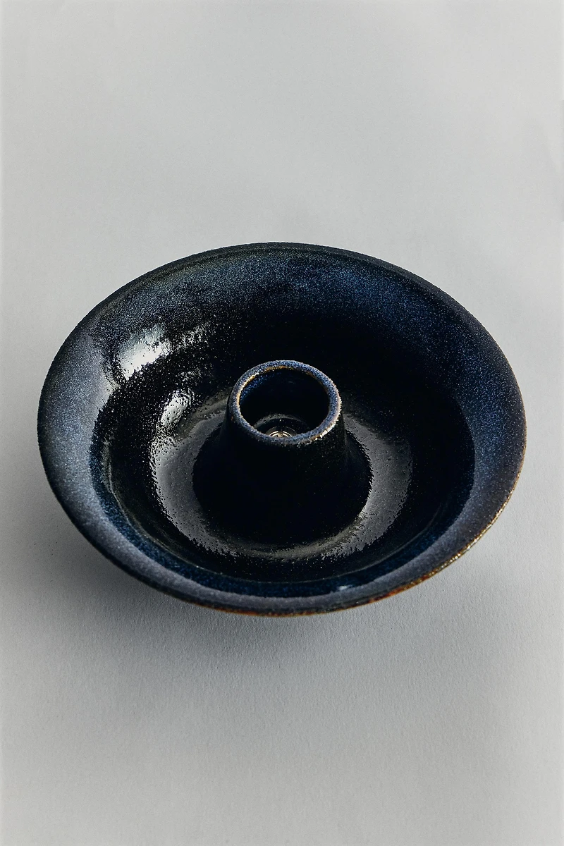 IRON AND STONEWARE CANDLEHOLDER