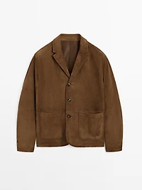 Suede leather blazer with topstitching