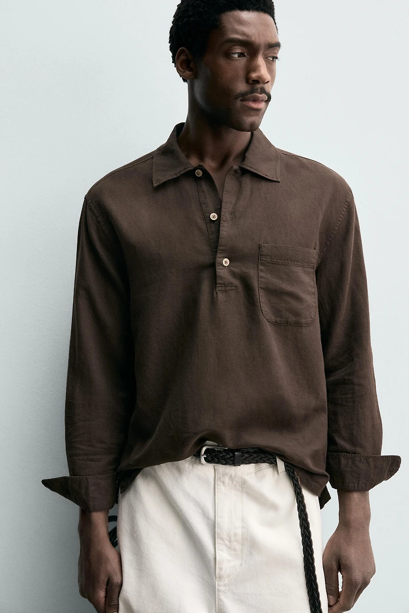 LINEN COTTON BLEND POLO SHIRT