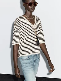 Striped V-neck sweater