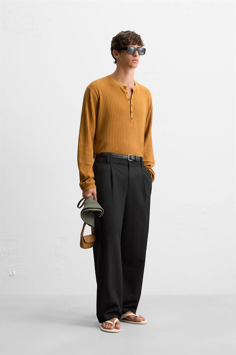 BUTTON NECK KNIT T-SHIRT