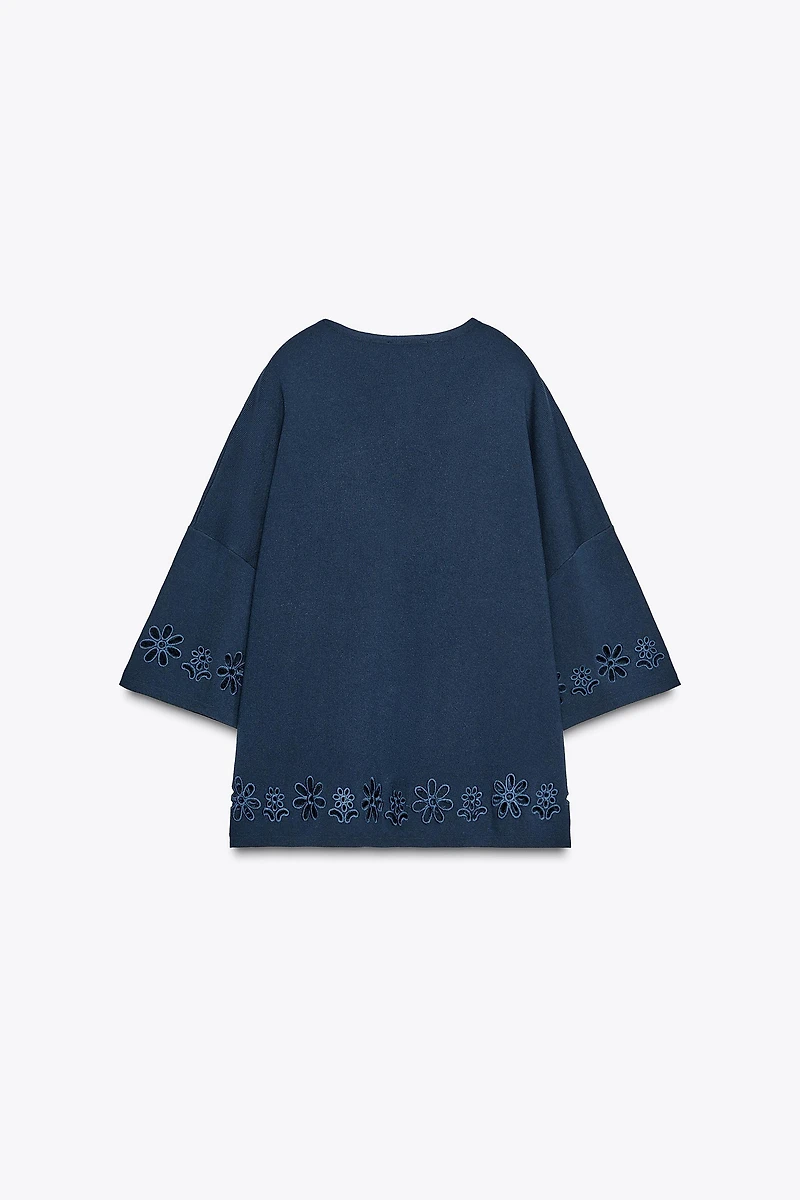 EMBROIDERED EYELET KNIT TOP