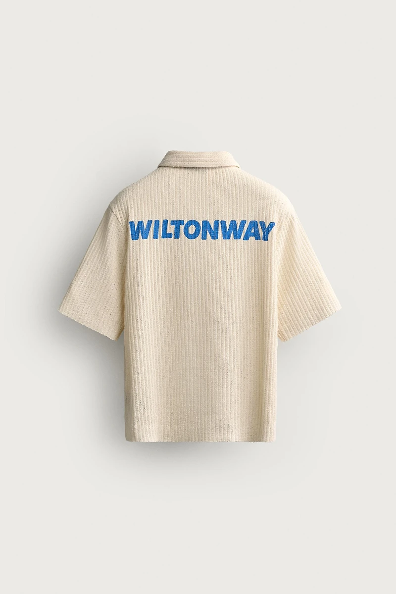 OPENWORK TEXTURED PRINTED SHIRT