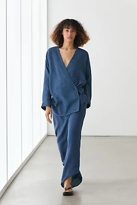 Linen total look denim-effect kimono