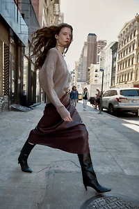 FAUX LEATHER BELTED MIDI SKIRT