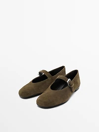 Split leather ballet flats