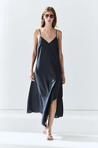100% linen asymmetric midi dress