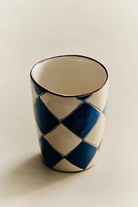 VERRE BROSSE À DENTS CÉRAMIQUE LOSANGES BLEUS