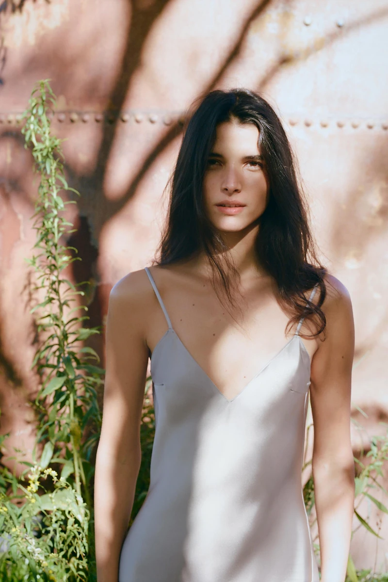 ASYMMETRIC SATIN EFFECT LACE DRESS