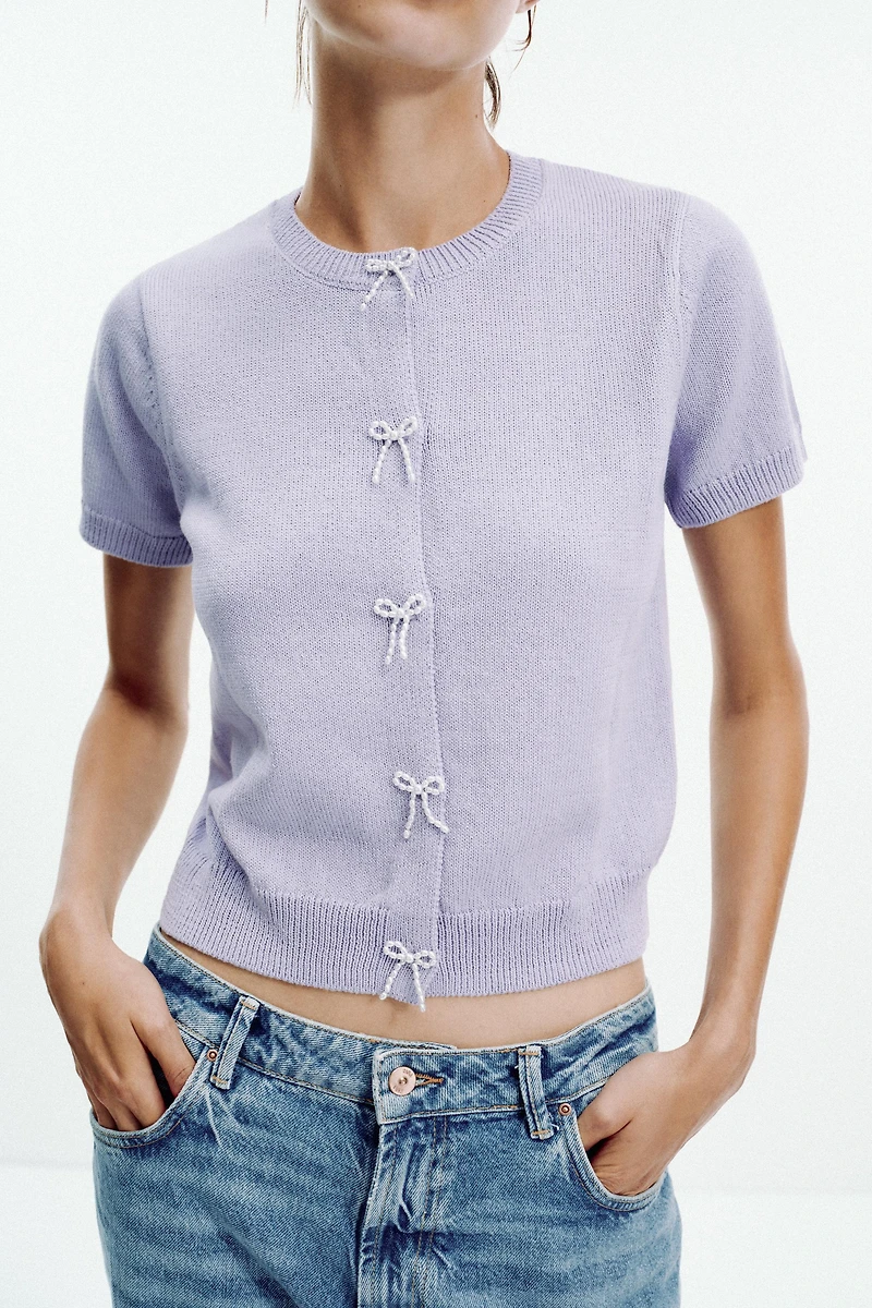 PEARL BOW KNIT CARDIGAN