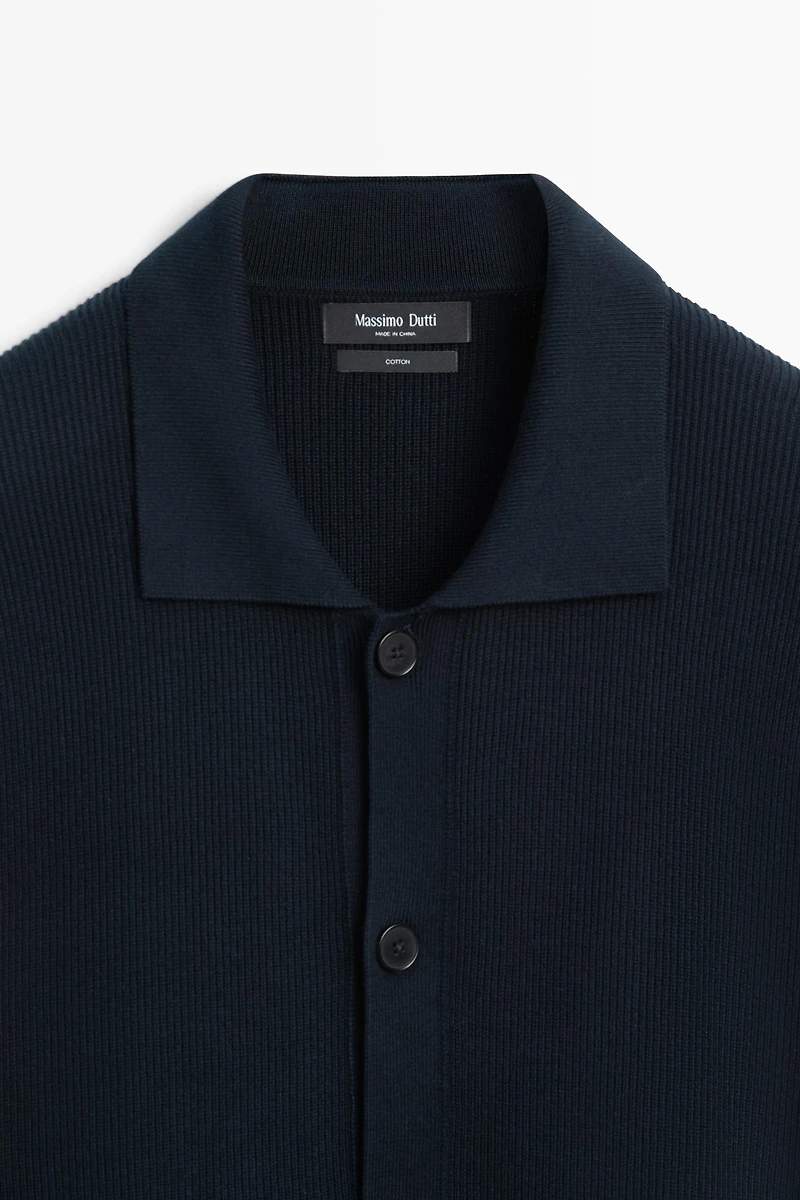 Cardigan en maille 100 % coton à col polo
