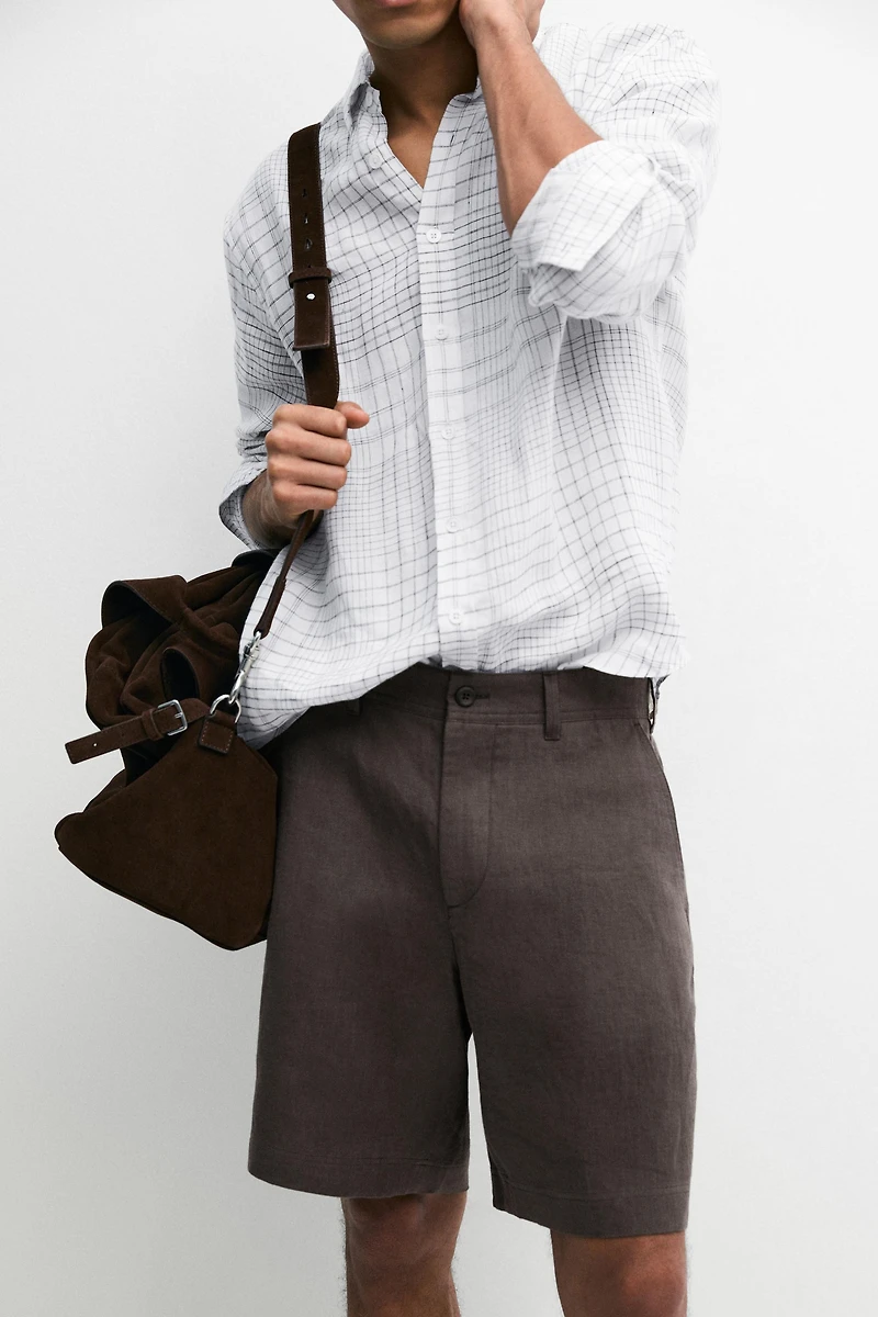 100% linen short Bermuda shorts