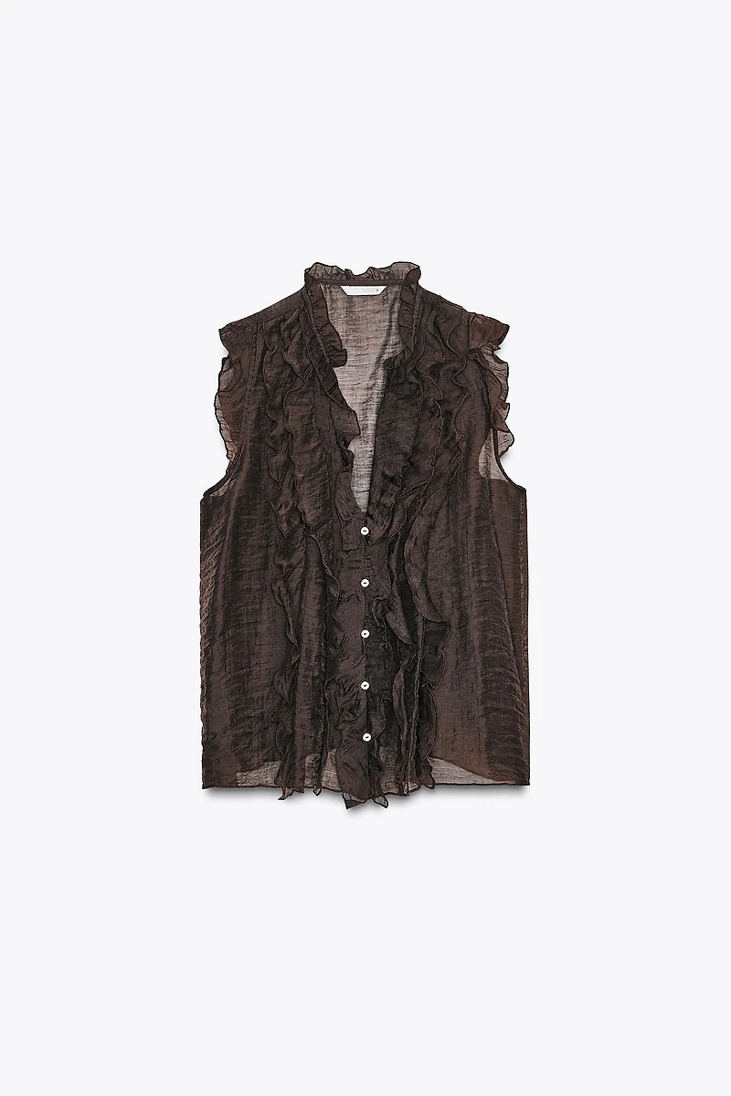 SEMI-SHEER RUFFLED TOP