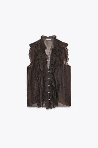 SEMI-SHEER RUFFLED TOP