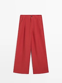 Loose fit high-waist linen trousers