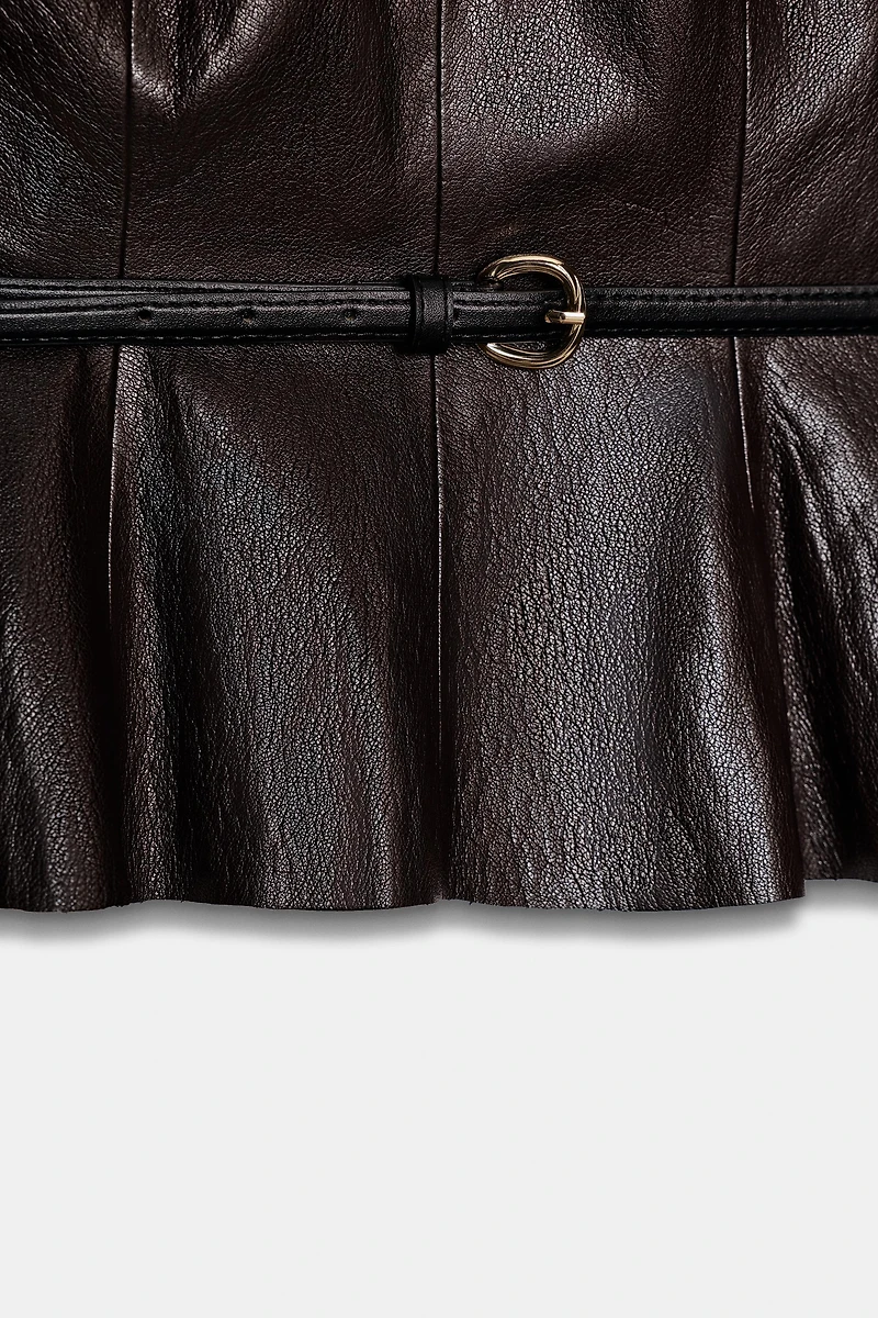 FAUX LEATHER BELTED TOP