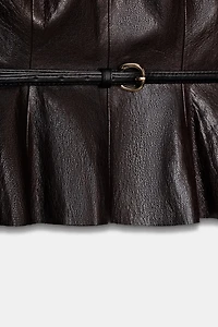 FAUX LEATHER BELTED TOP