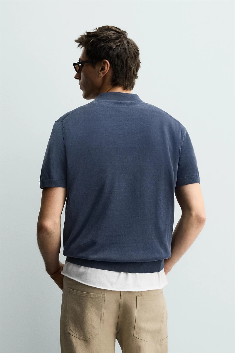 WASHED TEXTURED KNIT POLO