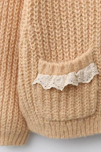LACE POCKET KNIT CARDIGAN