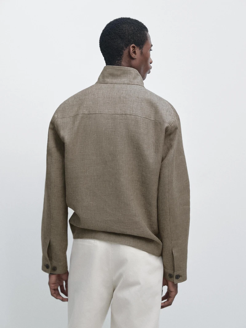 Linen blend bomber jacket with collar detail