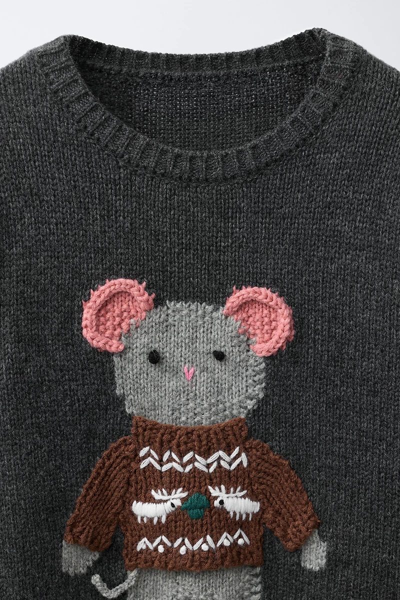 EMBROIDERED MOUSE WOOL BLEND KNIT JUMPER