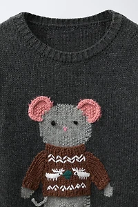 EMBROIDERED MOUSE WOOL BLEND KNIT JUMPER