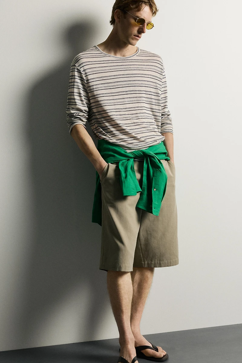VISCOSE-LINEN STRIPED T-SHIRT