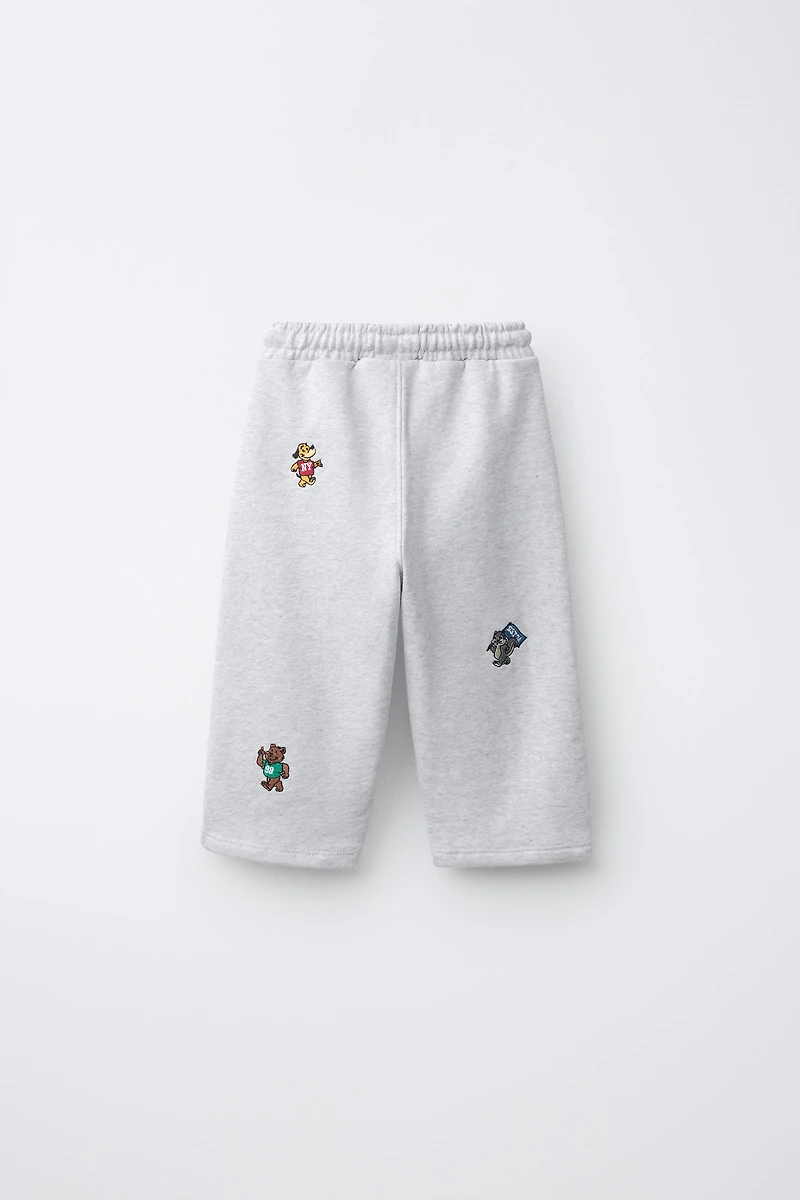 EMBROIDERED ANIMAL PLUSH JOGGERS