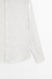 100% linen pinstriped slim fit shirt