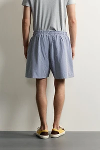 RELAXED FIT STRIPED PATCH BERMUDA SHORTS