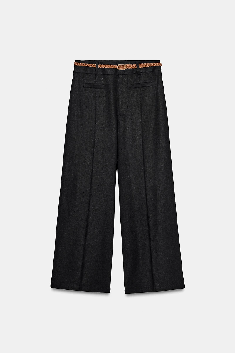 LINEN CULOTTES WITH WOVEN BELT