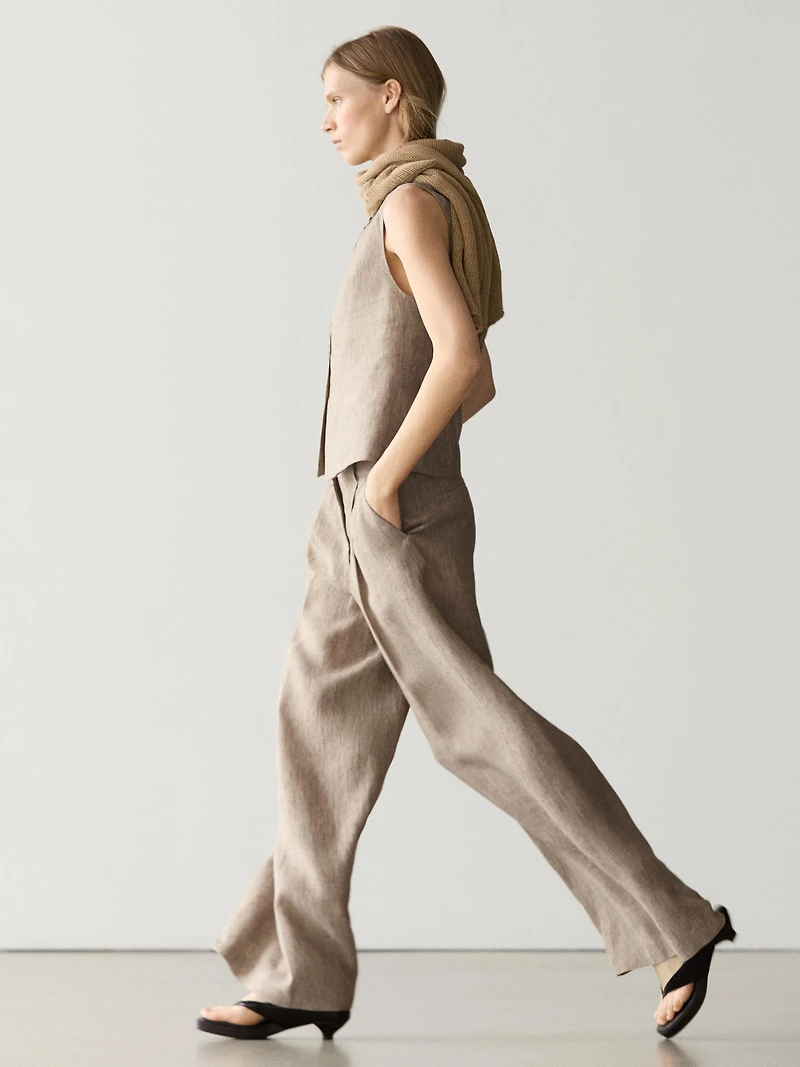 Pantalon chiné avec plis en lin