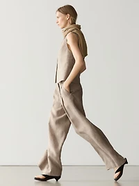 Pantalon chiné avec plis en lin