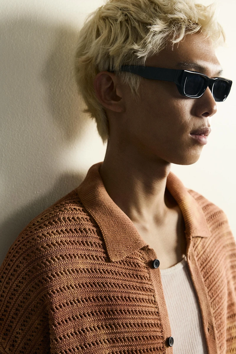 WASHED EFFECT RELAXED FIT KNIT SHIRT