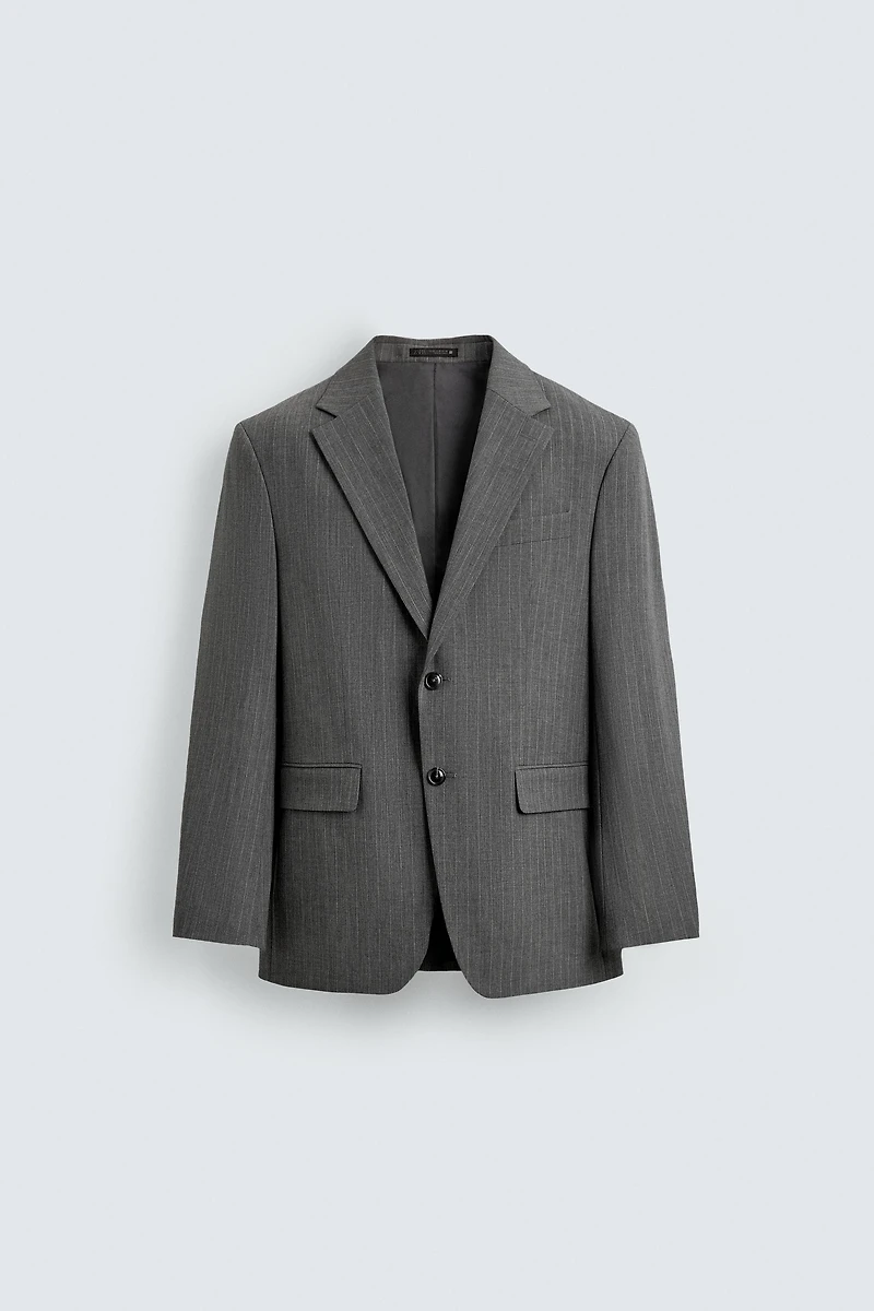 WOOL BLEND PINSTRIPE SUIT BLAZER