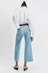 HIGH-WAISTED WIDE LEG CROPPED BELTED JEANS