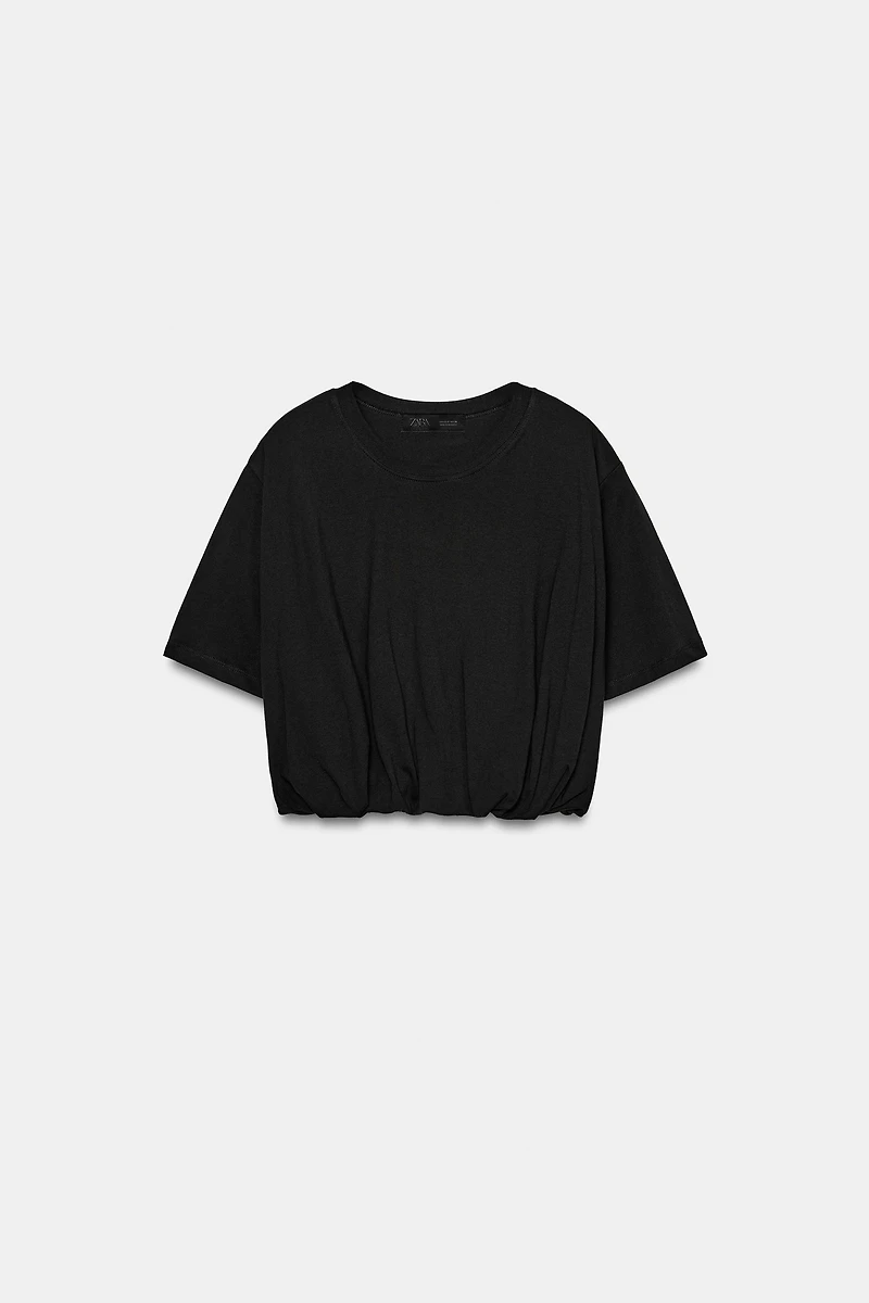CROPPED PUFF HEM T-SHIRT