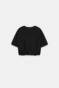 CROPPED PUFF HEM T-SHIRT