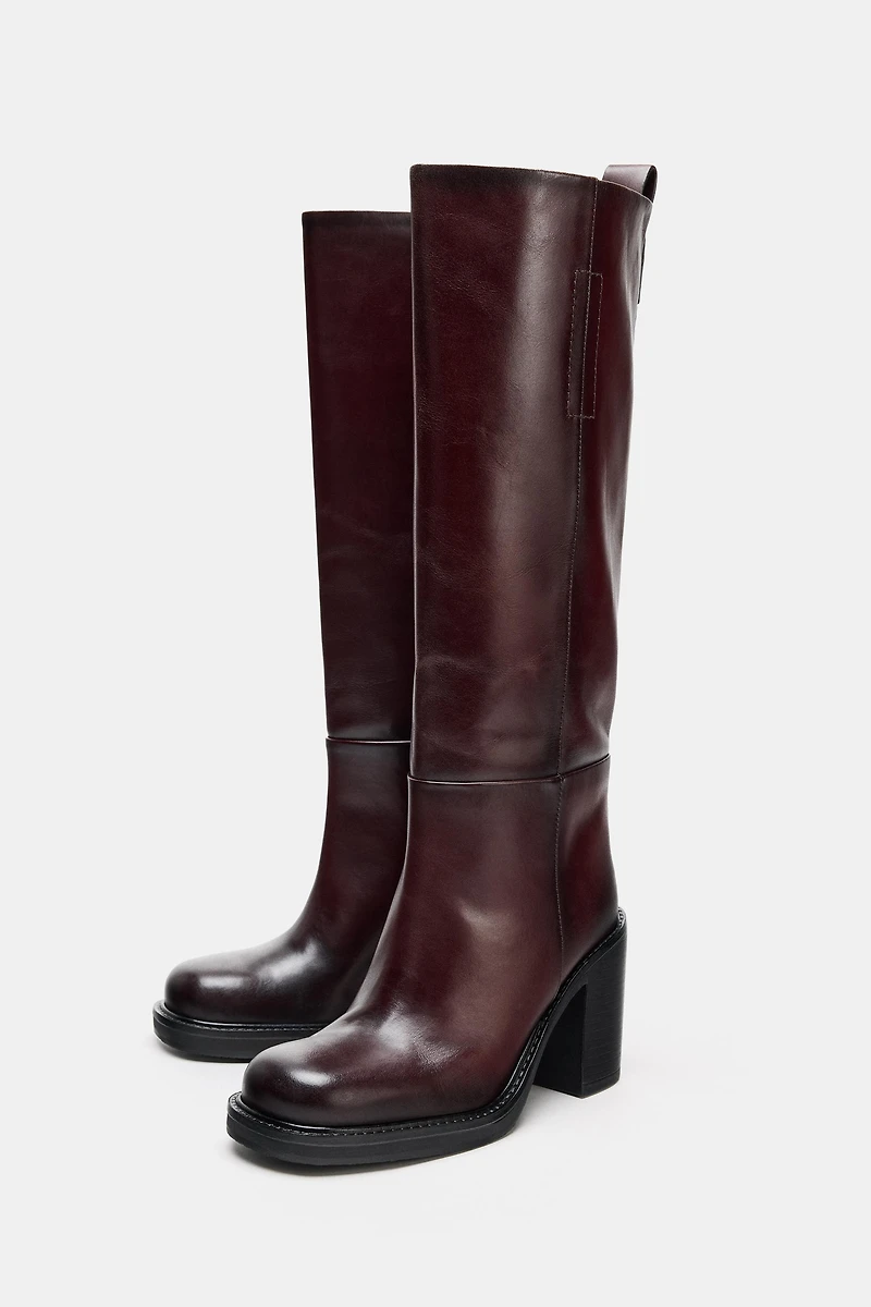 WIDE HEEL LEATHER ANKLE BOOTS