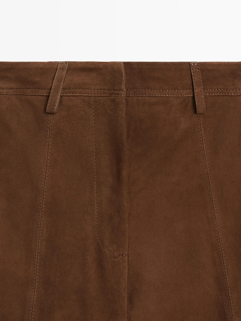 Long suede leather Bermuda shorts