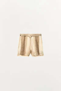 EMBROIDERED PRINT ORGANZA SHORTS