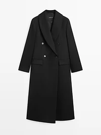 Long double-breasted 100% wool coat