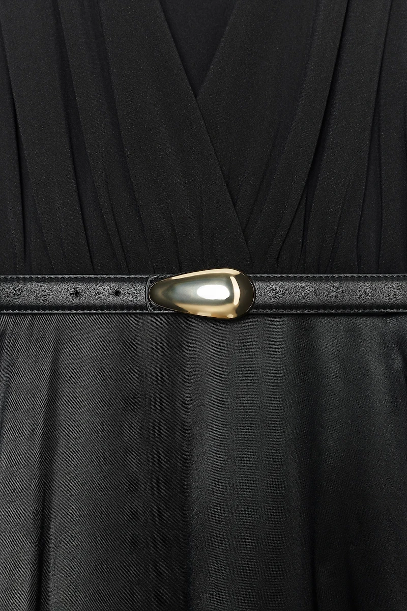 BELTED COMBINATION MIDI DRESS