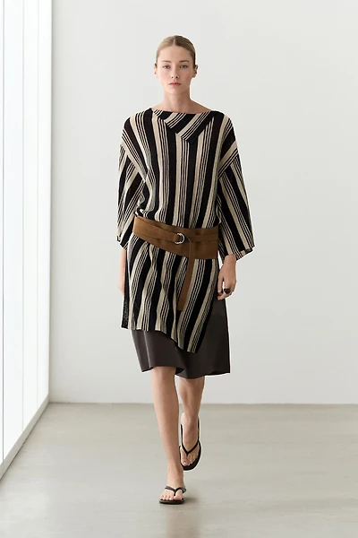 Striped knit kaftan sweater