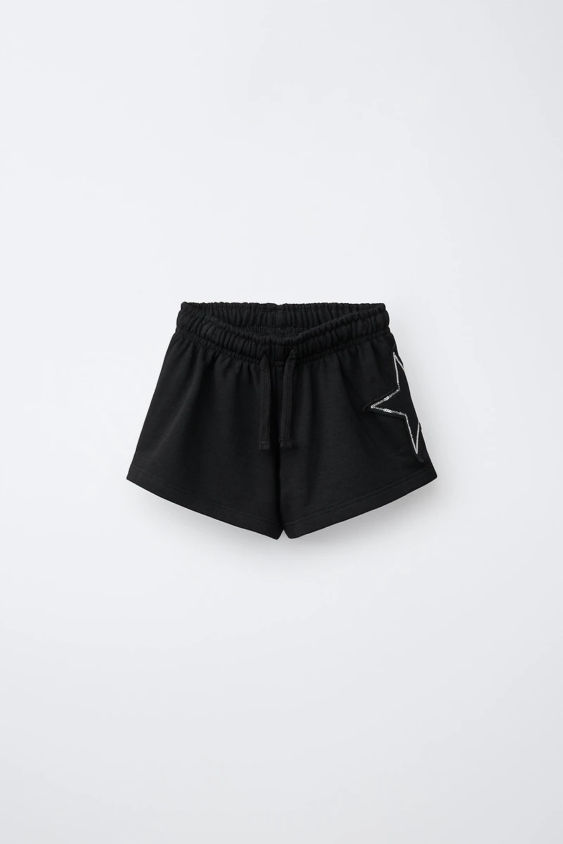 SEQUIN NUMBER PATCH SHORTS