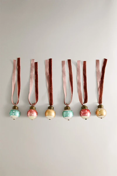 SET OF RETRO COLORED MINI BALLS CHRISTMAS TREE ORNAMENTS (SET OF 6)