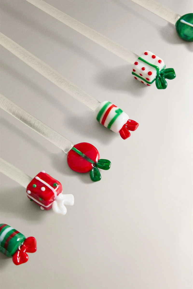 SET OF GLASS CHRISTMAS DESSERT SPOONS (SET OF 6)