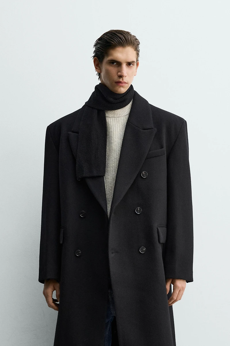 OVERSIZED DOUBLE BREASTED WOOL BLEND COAT
