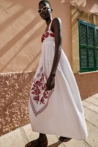 EMBROIDERED TEXTURED MIDI DRESS