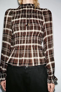 SMOCKED PLAID SHIRT